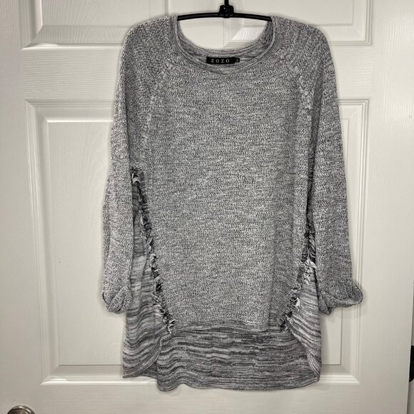 ZOZO Knit Sweater Top Women's Size XL‎ Gray High Low Hem Relaxed Lightweight - Picture 2 of 8